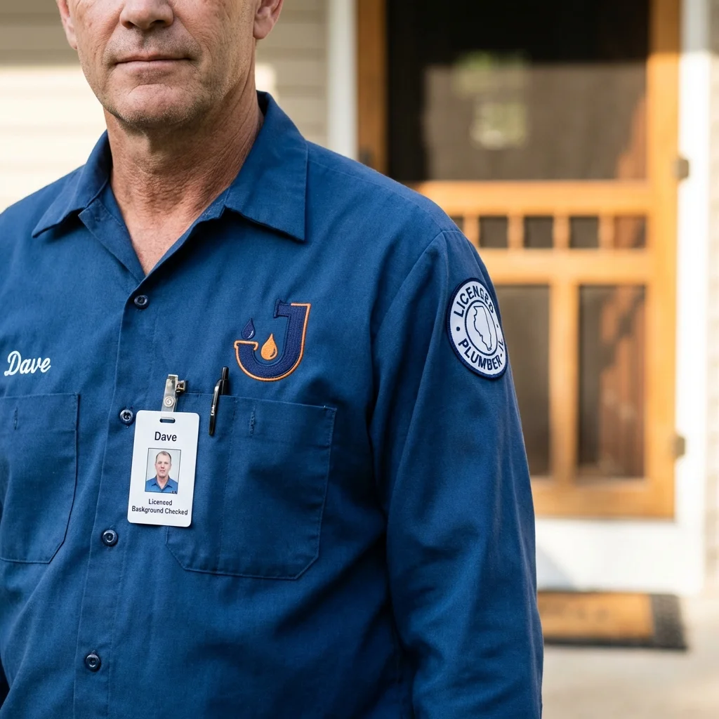 Licensed plumber showing ID badge in Mescalero, NM