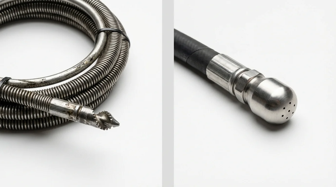 Drain snake cable and hydro jetting nozzle used for drain cleaning in Mescalero, NM