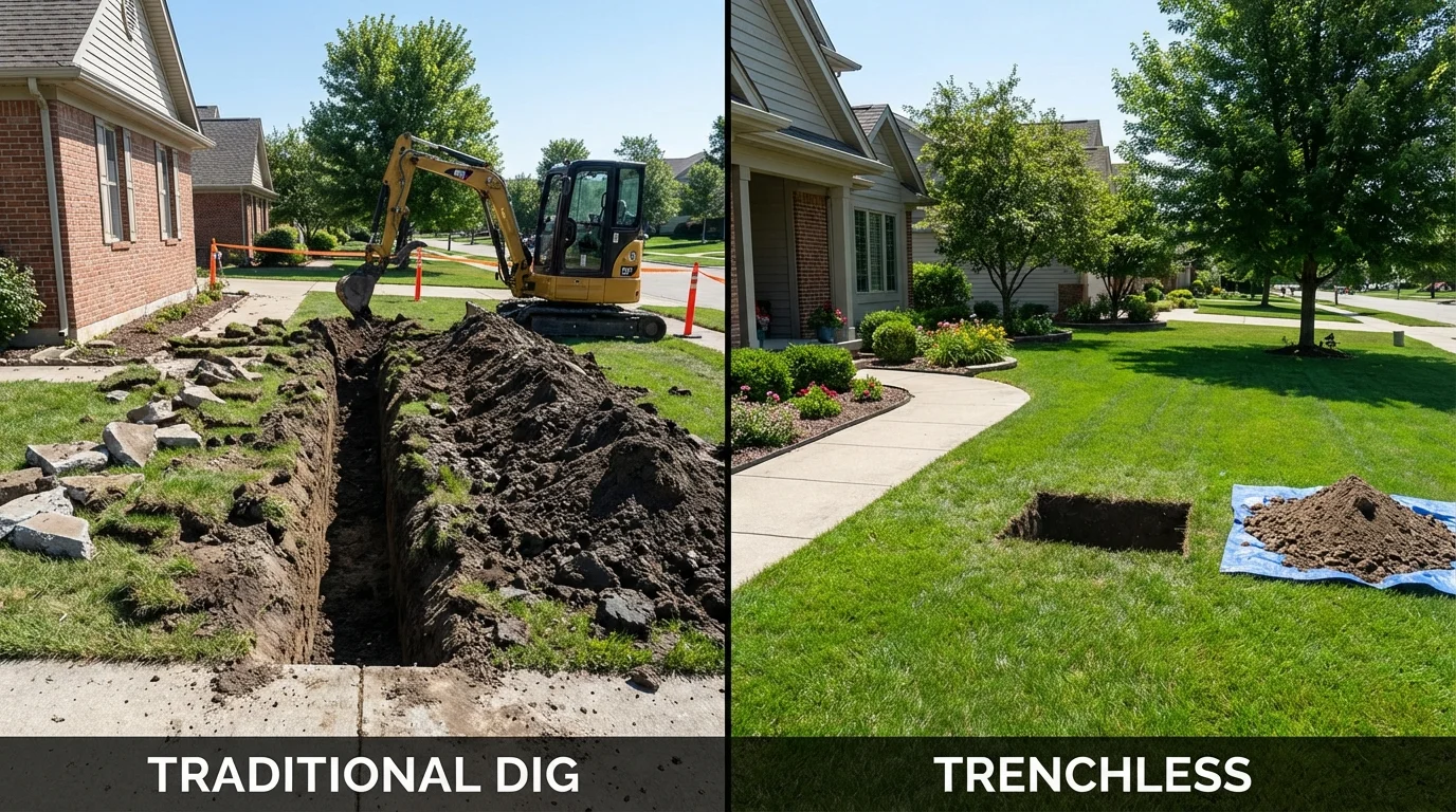 Trenchless sewer repair with minimal yard damage versus traditional excavation in Mescalero, NM